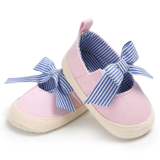 Baby Girls Canvas Bow Decor Flat Shoes