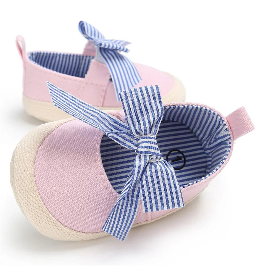 Baby Girls Canvas Bow Decor Flat Shoes