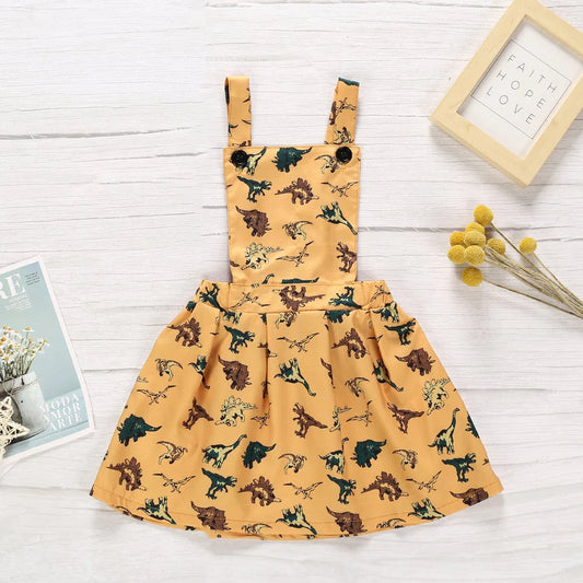 Baby Girls Cartoon Dinosaur Sleeveless Strap Skirt