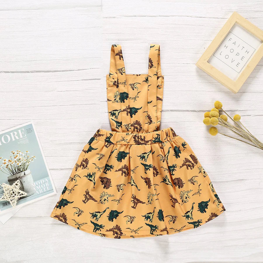 Baby Girls Cartoon Dinosaur Sleeveless Strap Skirt