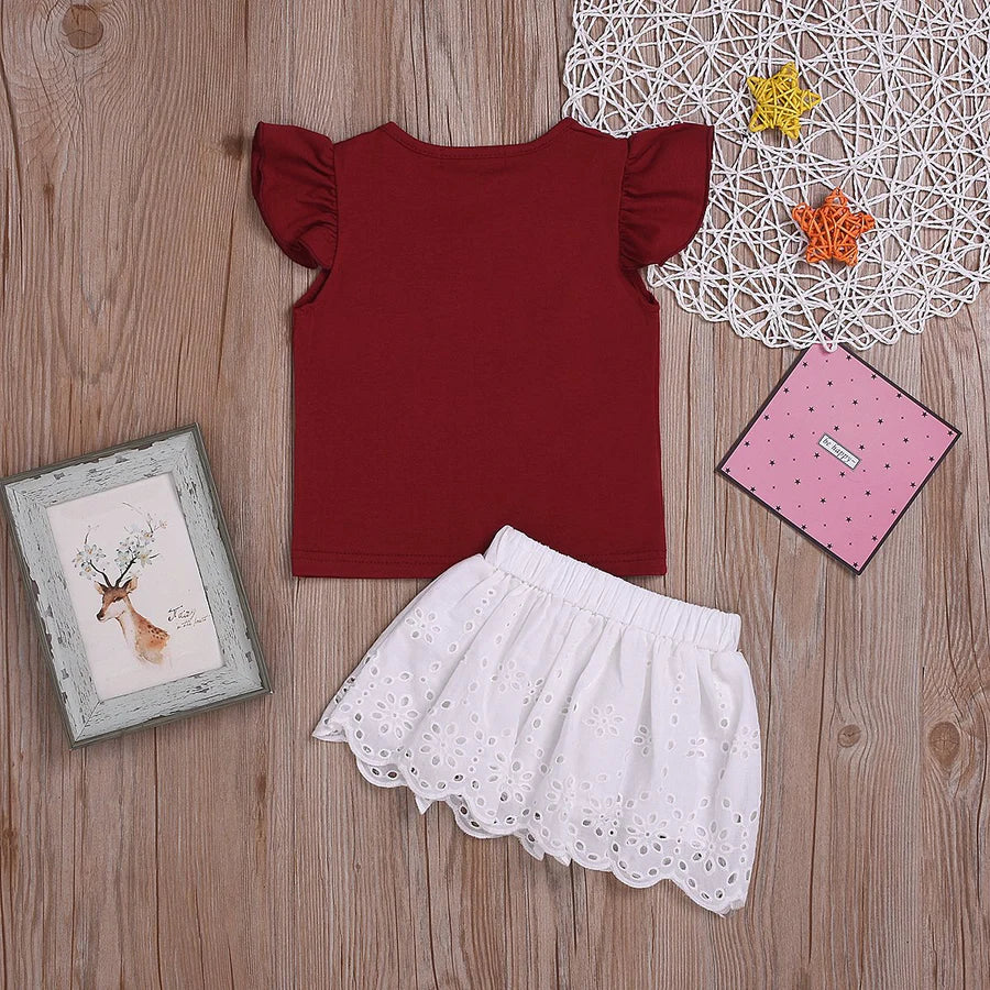 Toddler Girls Cartoon Rabbit T-Shirt Top and Lace Skirt