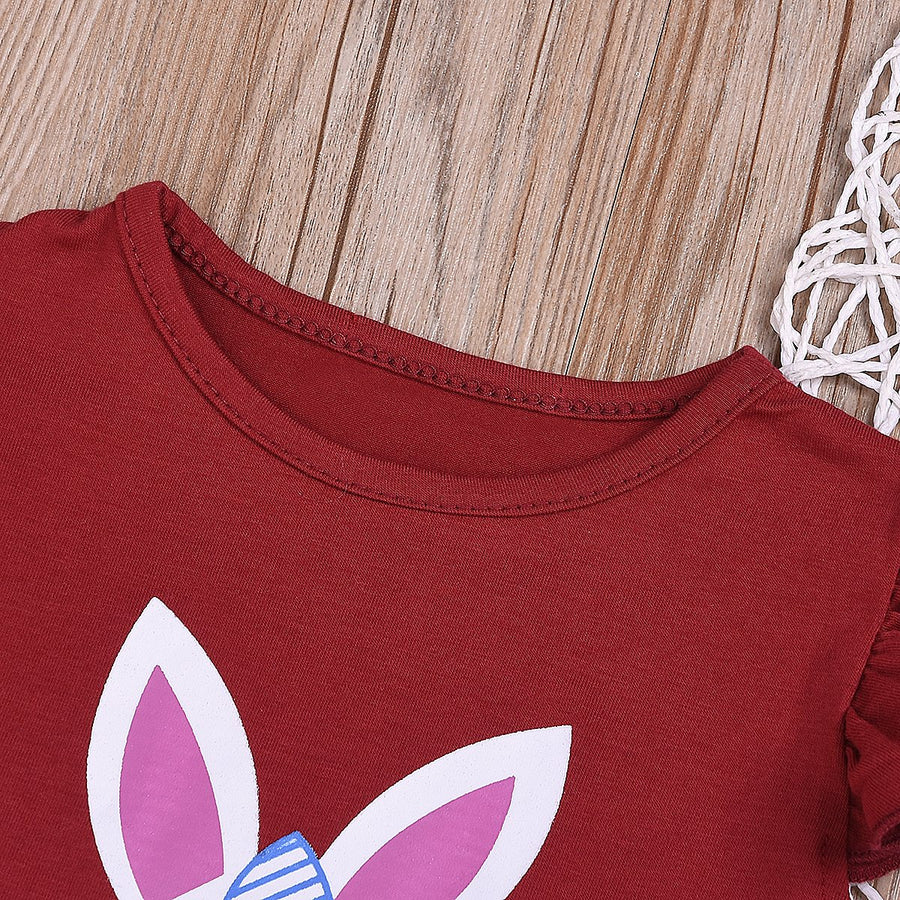 Toddler Girls Cartoon Rabbit T-Shirt Top and Lace Skirt