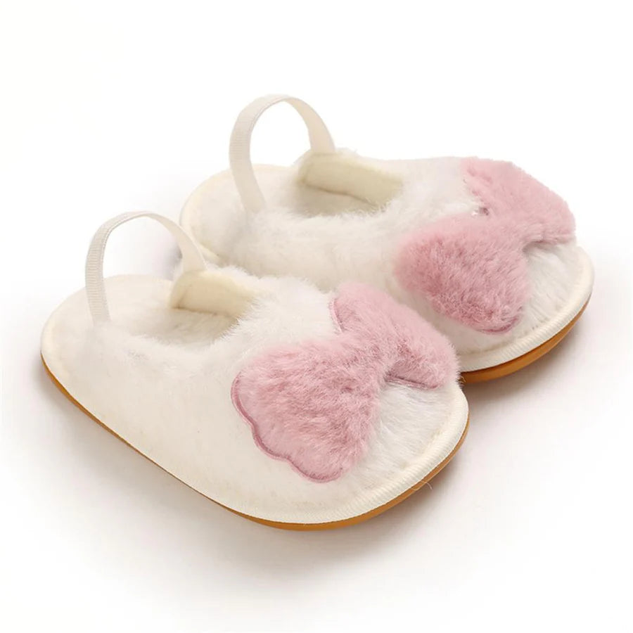 Baby Girls Closed Toe Bow Decor Fur Slip On Sandals