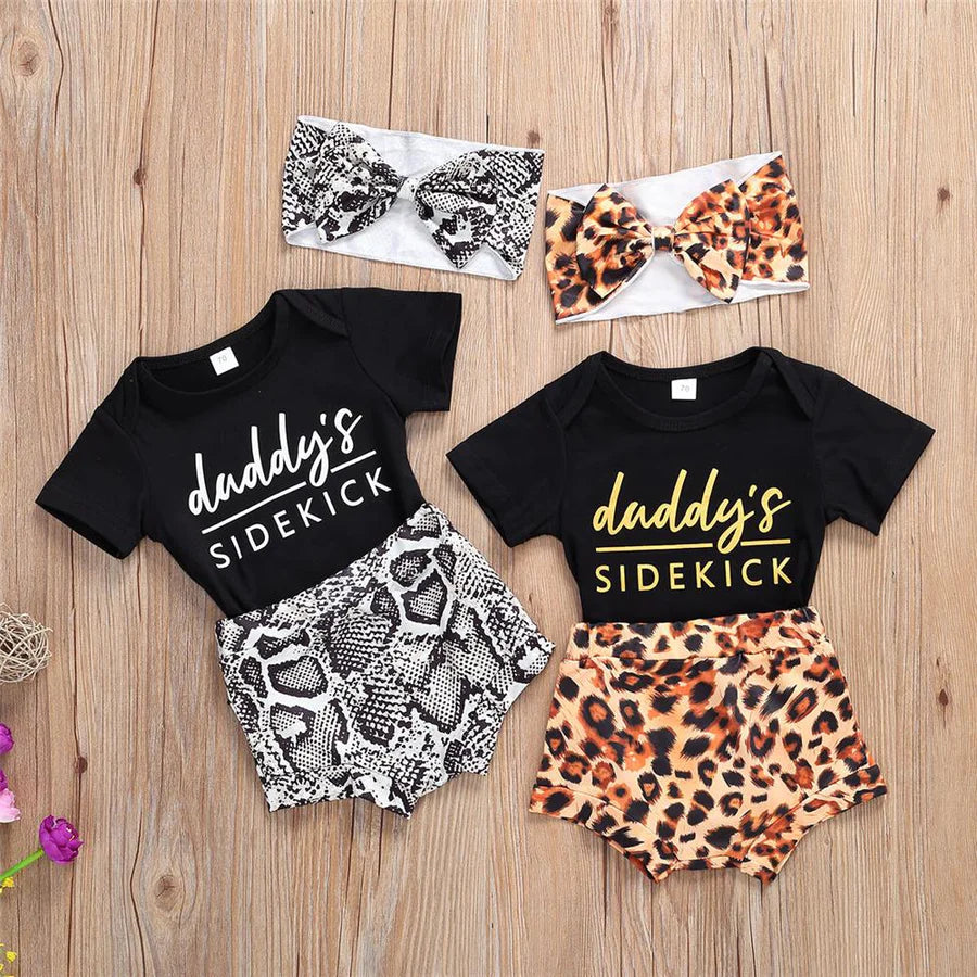 Baby Girls Daddys Sidekick Romper Leopard Shorts and Headband