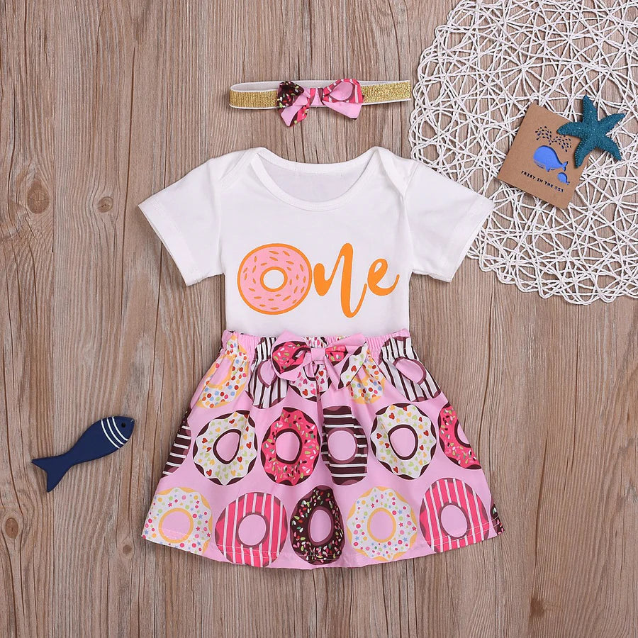 Baby Girls Donut Short Sleeve Top and Short Skirt