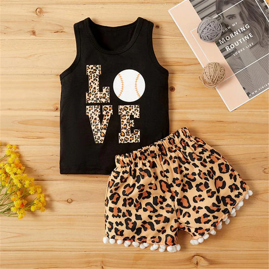 Baby Girls Leopard Love Sleeveless Top and Shorts