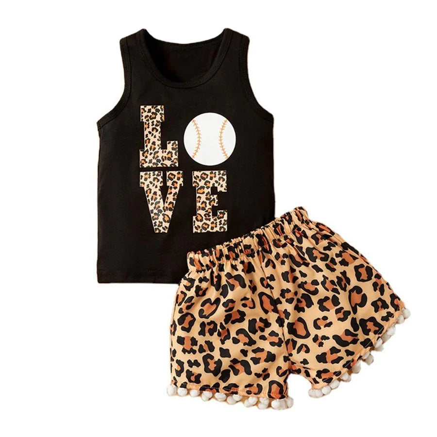 Baby Girls Leopard Love Sleeveless Top and Shorts