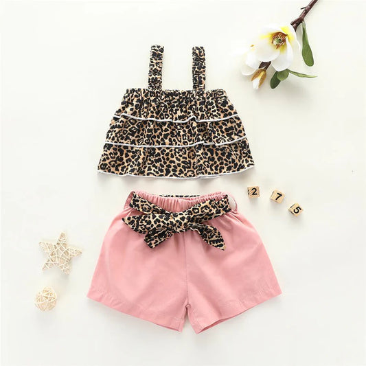 Baby Girls Leopard Print Tank Top and Tie Shorts