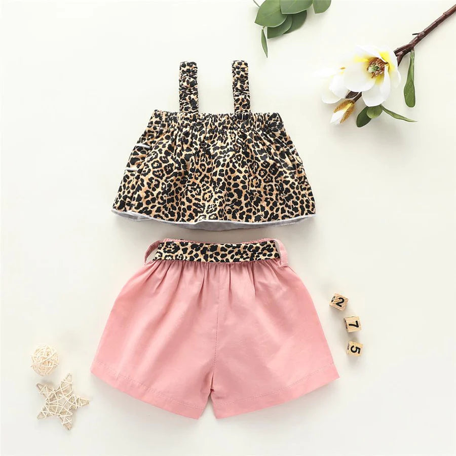 Baby Girls Leopard Print Tank Top and Tie Shorts