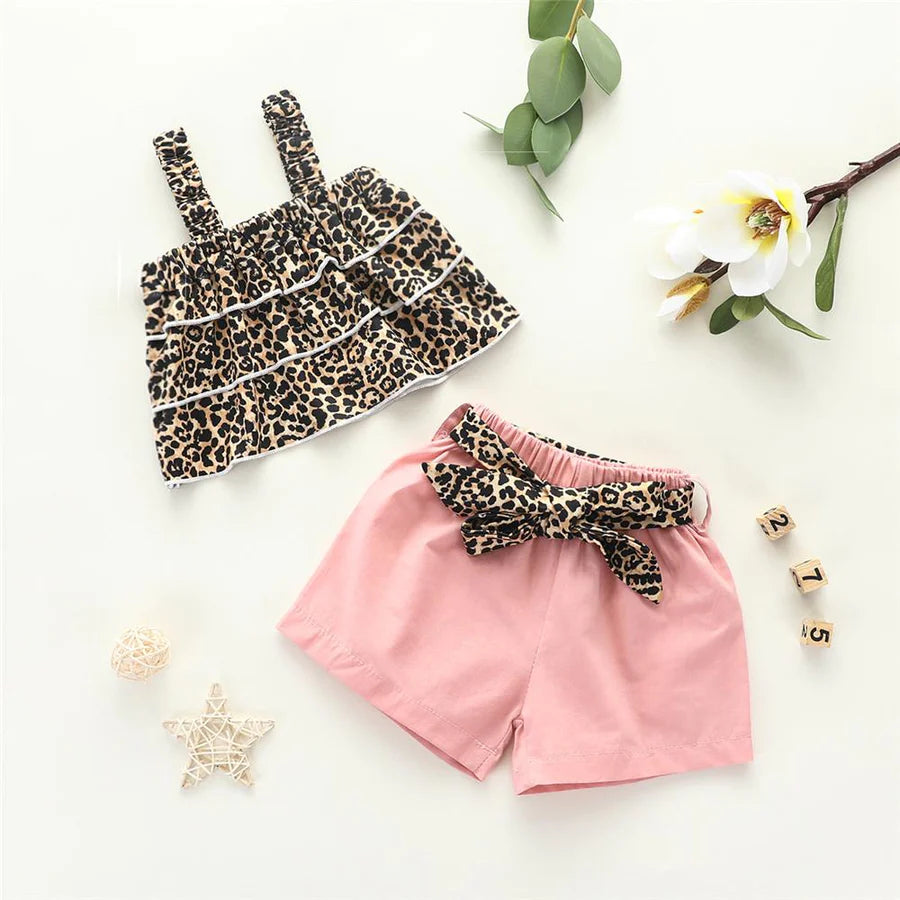 Baby Girls Leopard Print Tank Top and Tie Shorts