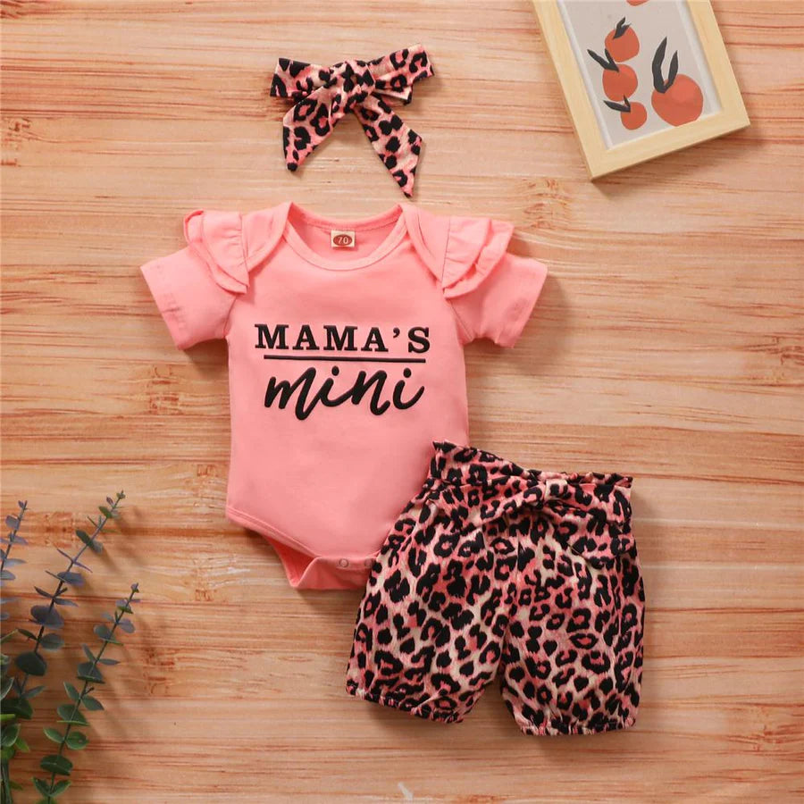 Baby Girls Mamas Mini Short Sleeve Romper with Leopard Shorts