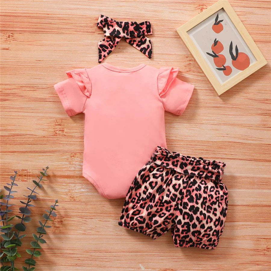 Baby Girls Mamas Mini Short Sleeve Romper with Leopard Shorts