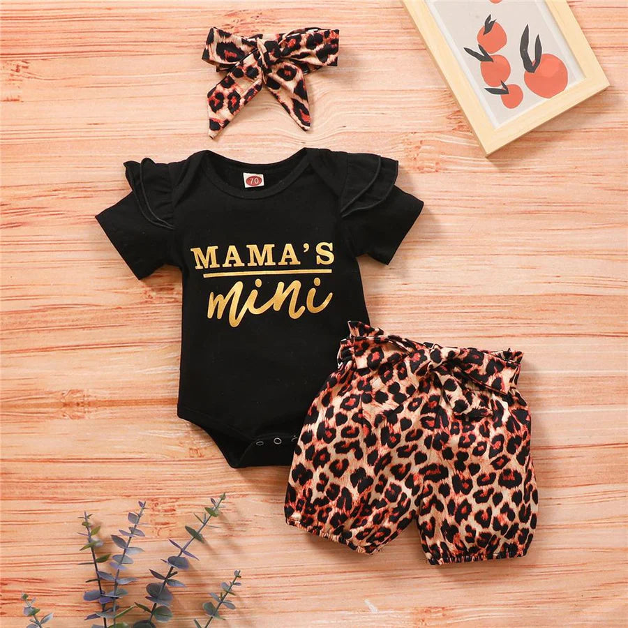 Baby Girls Mamas Mini Short Sleeve Romper with Leopard Shorts