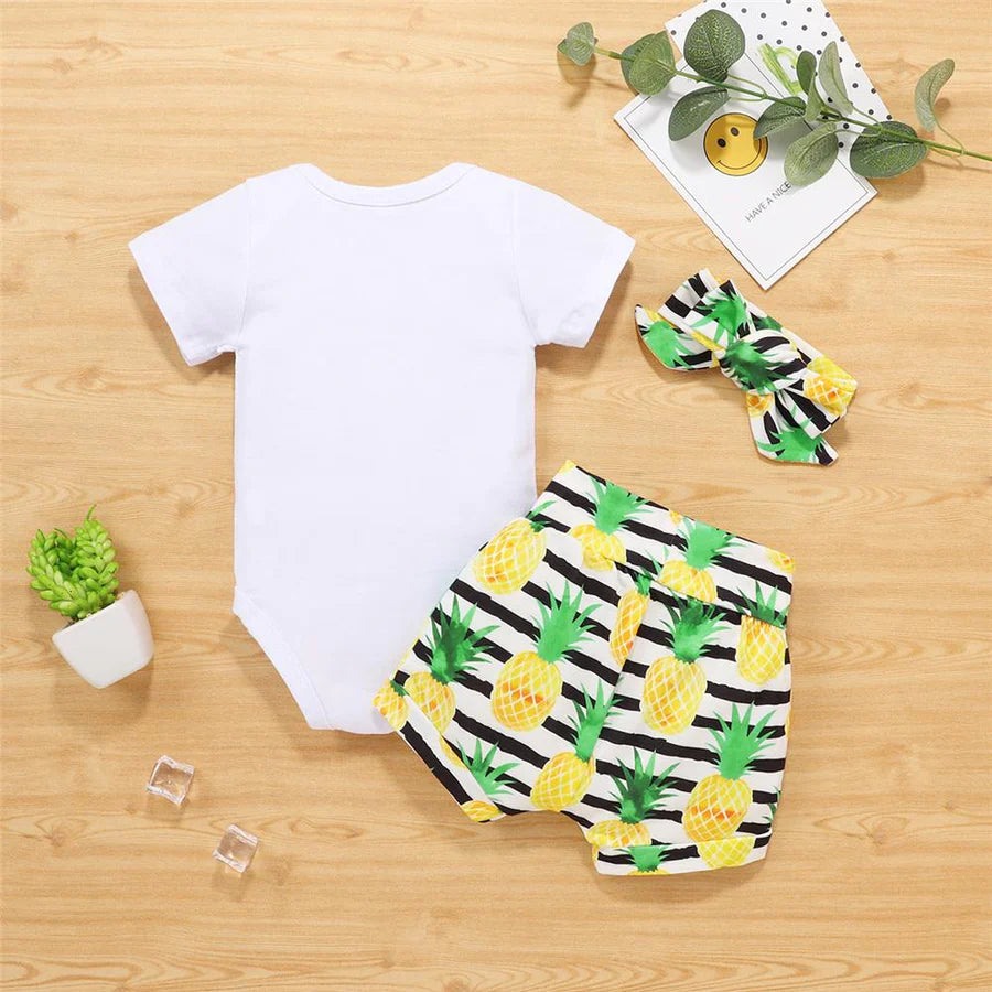 Baby Girls Pineapple Printed Romper and Shirts with Headband