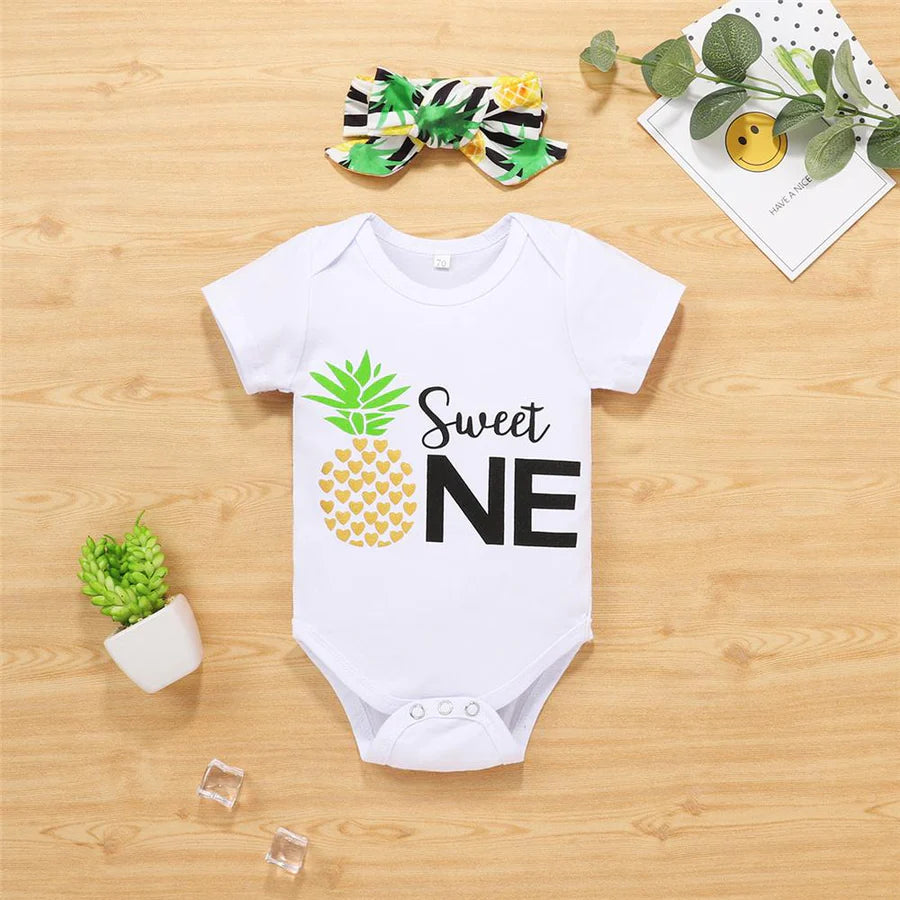 Baby Girls Pineapple Printed Romper and Shirts with Headband