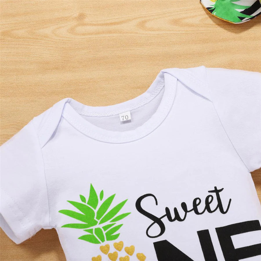 Baby Girls Pineapple Printed Romper and Shirts with Headband