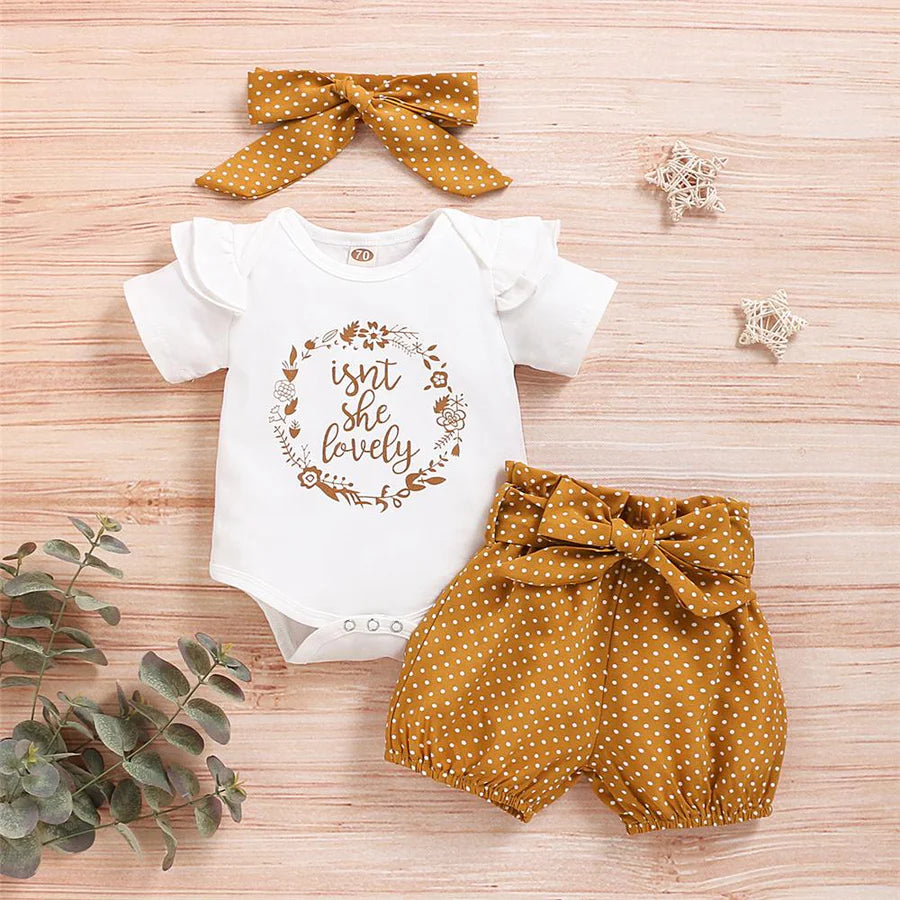 Baby Girls Short Sleeve Romper Gold