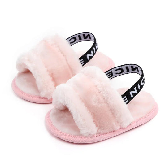 Baby Girls Slip On Letter Elastic Fur Sandals