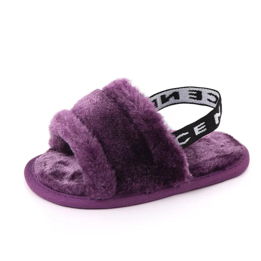 Baby Girls Slip On Letter Elastic Fur Sandals