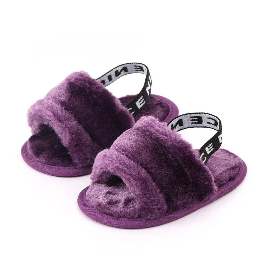 Baby Girls Slip On Letter Elastic Fur Sandals