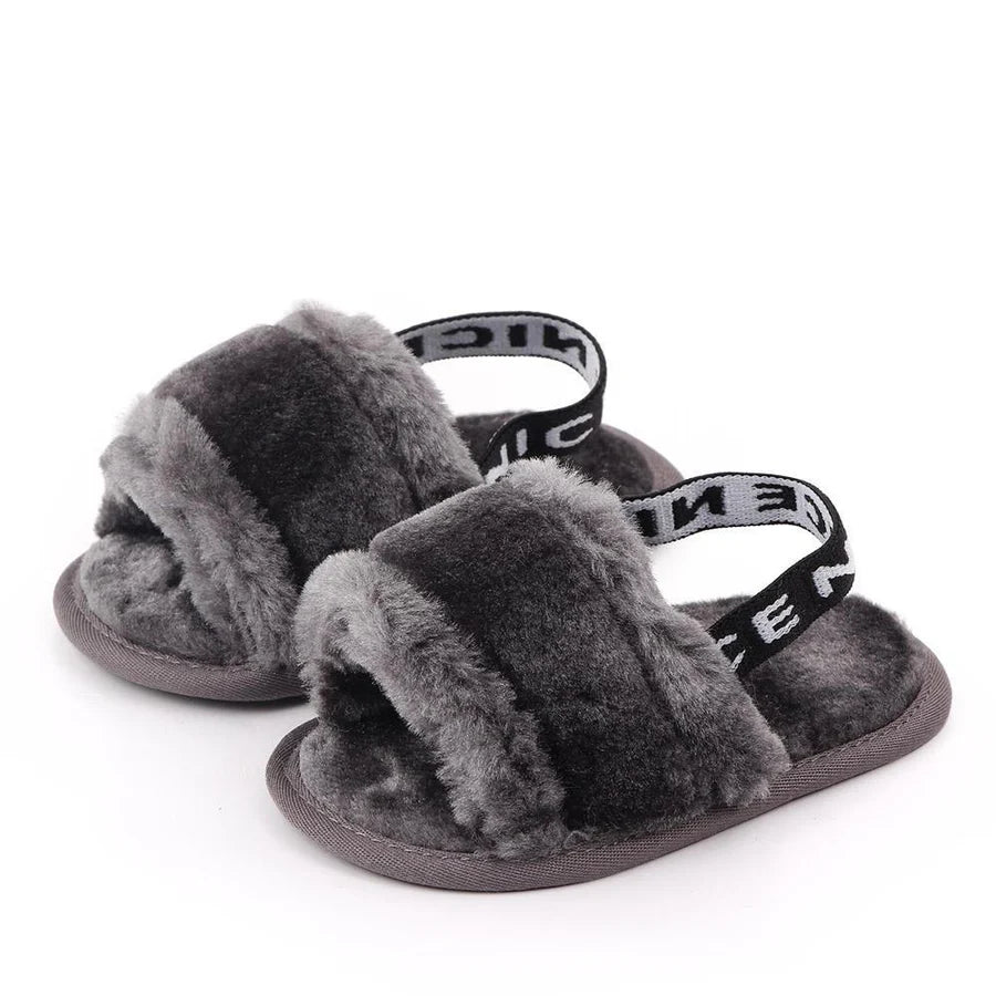 Baby Girls Slip On Letter Elastic Fur Sandals