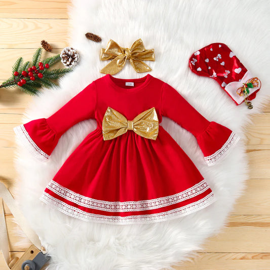 Baby Girls Solid Bow Christmas Dress