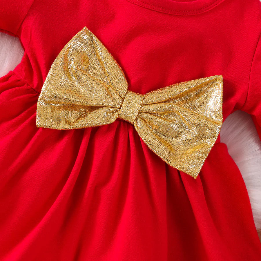 Baby Girls Solid Bow Christmas Dress