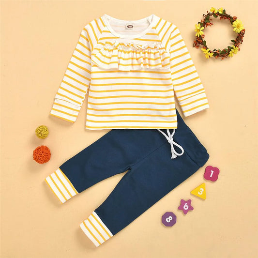 Baby Girls Striped Long Sleeve Top and Pants Suit