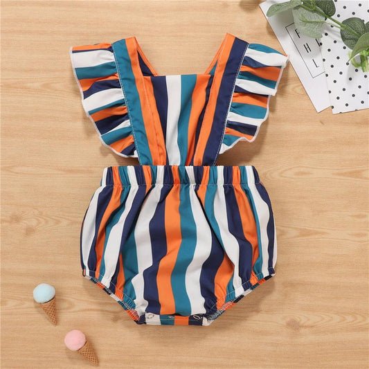 Baby Girls Striped Multicolor Sleeveless Romper