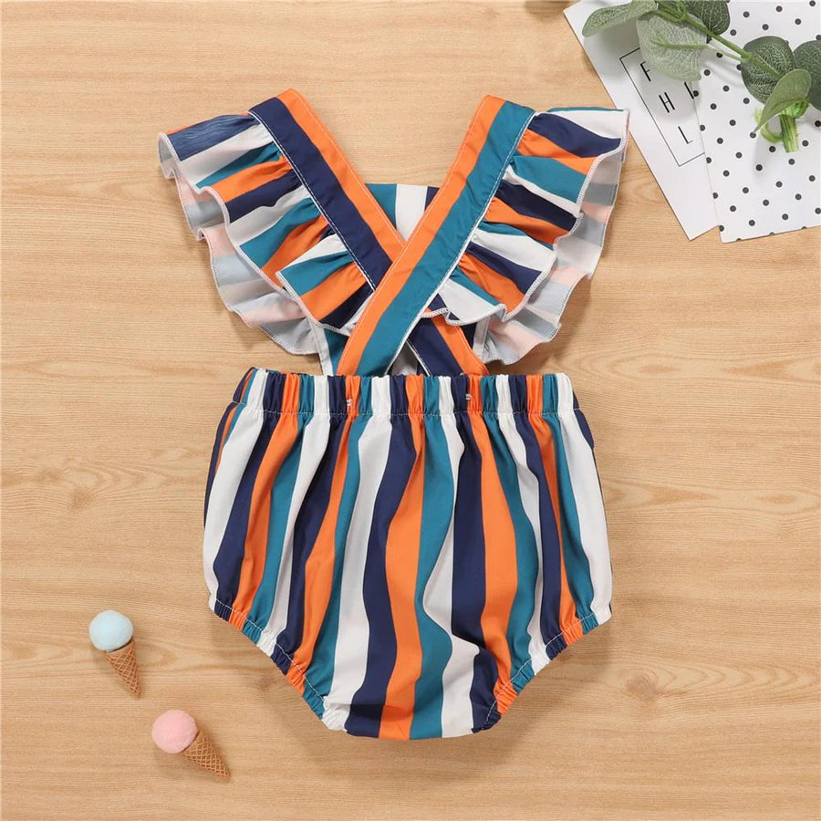 Baby Girls Striped Multicolor Sleeveless Romper