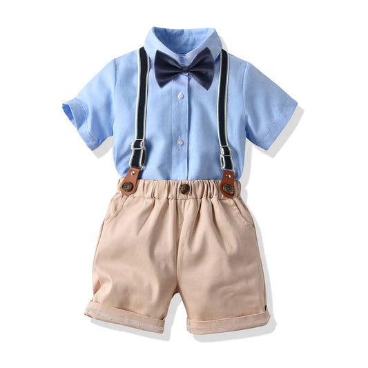 Toddler Boys Bow Tie Shirt and Suspender Pants Set