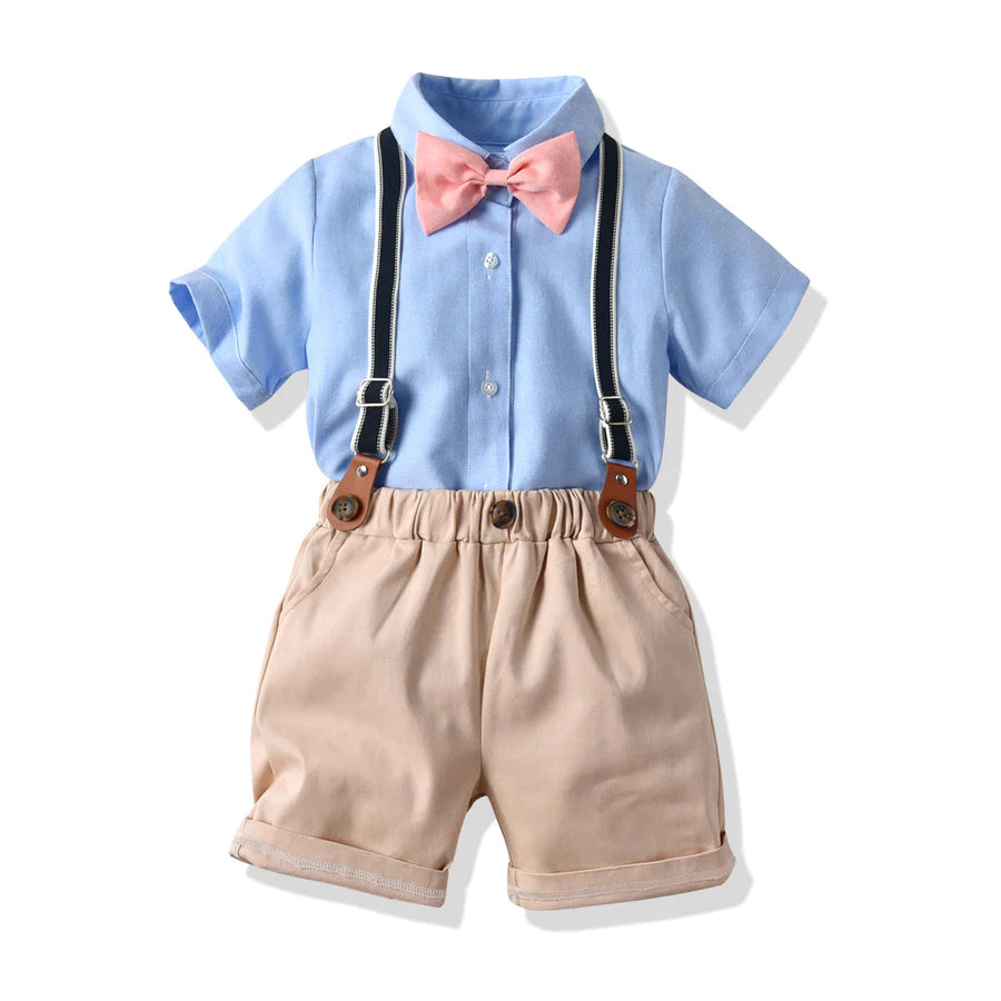 Toddler Boys Bow Tie Shirt and Suspender Pants Set