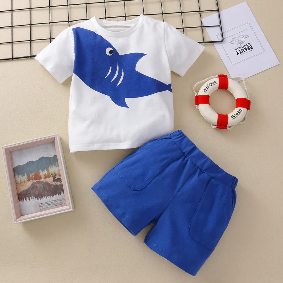 Toddler Boys Cartoon Shark TShirt and Shorts