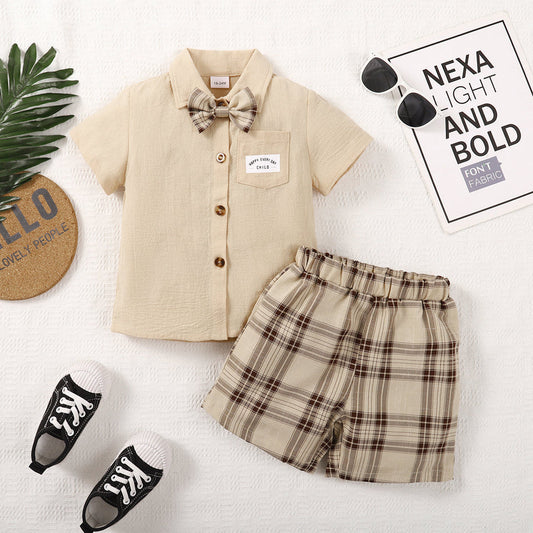 Toddler Boys Casual Button Up and Plaid Shorts