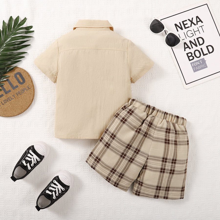 Toddler Boys Casual Button Up and Plaid Shorts