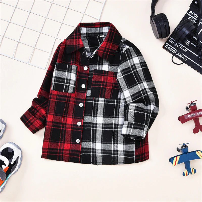 Toddler Boys Colorful Plaid Long-Sleeved Shirt