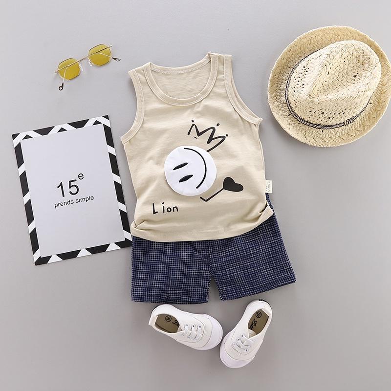 Toddler Boys Emoji Vest and Plaid Shorts