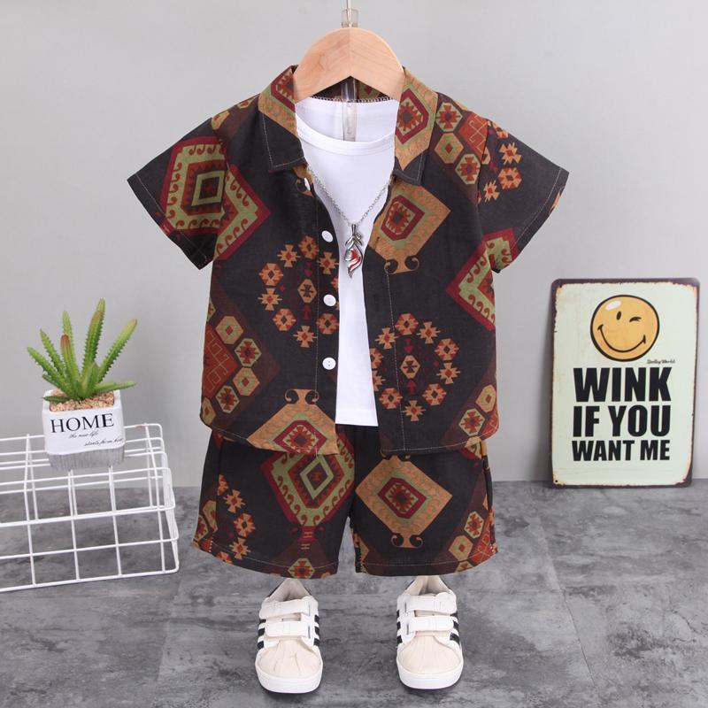 Toddler Boys Geometric Pattern Shirt and Shorts Suit