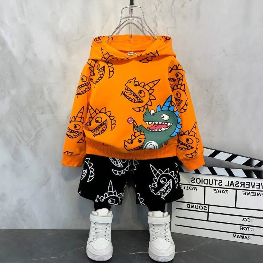 Toddler Boys Hooded Happy Dinosaur Printed Suit