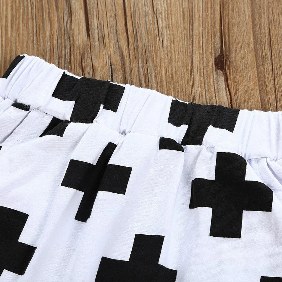 Toddler Boys Letter Pattern Top and Cross Pattern Pants