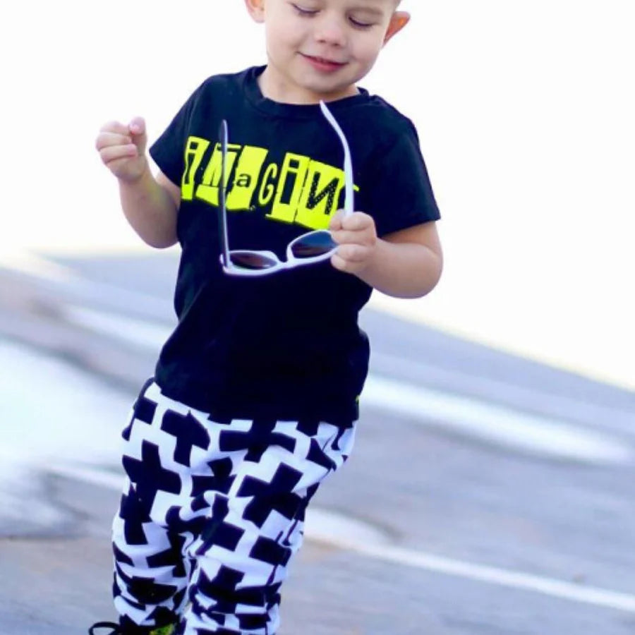 Toddler Boys Letter Pattern Top and Cross Pattern Pants