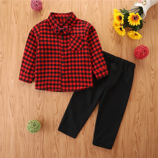 Toddler Boys Long Sleeve Plaid Button-Up Shirt and Pants