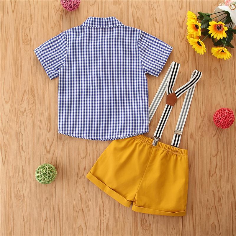 Toddler Boys Plaid Button Up and Suspender Shorts