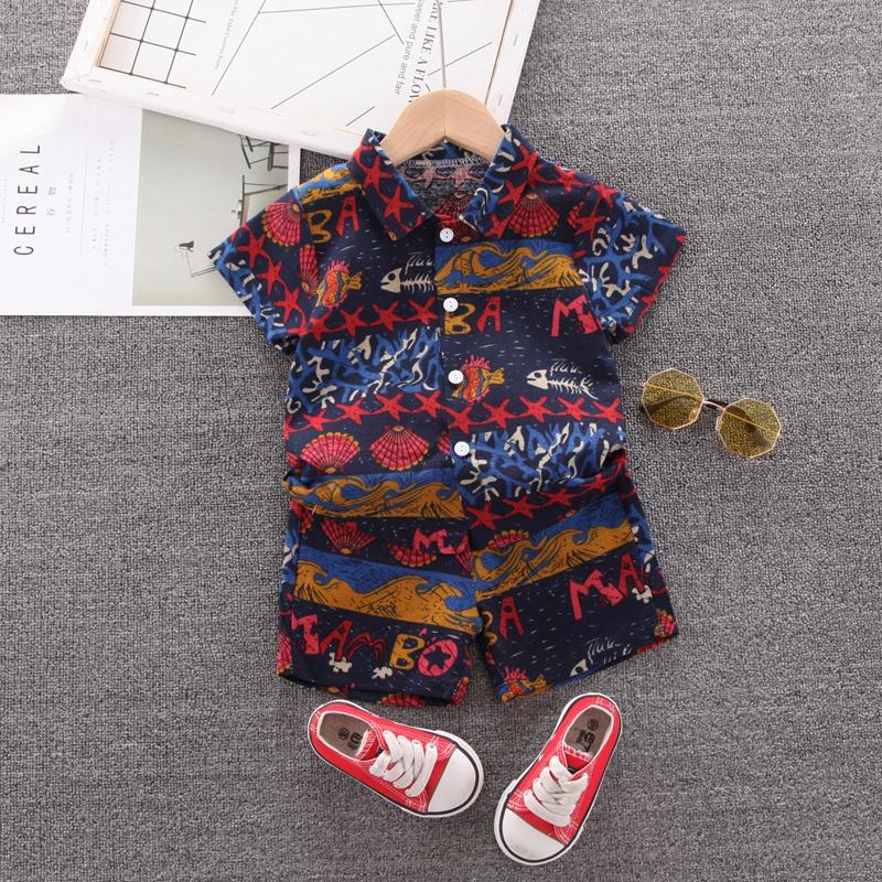 Toddler Boys Seashell Pattern Shirt and Shorts Suit