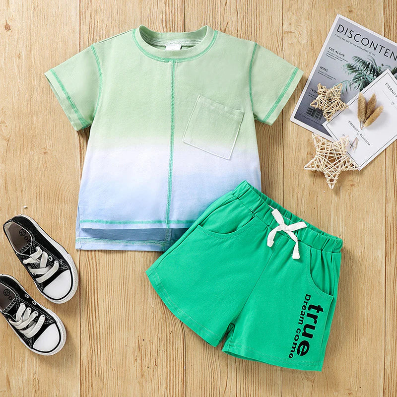 Toddler Boys Solid Letter Print Short Sleeve Shirt and Shorts