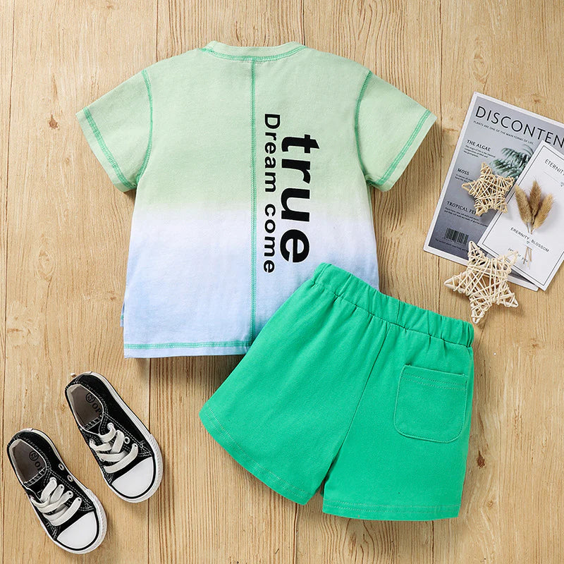 Toddler Boys Solid Letter Print Short Sleeve Shirt and Shorts