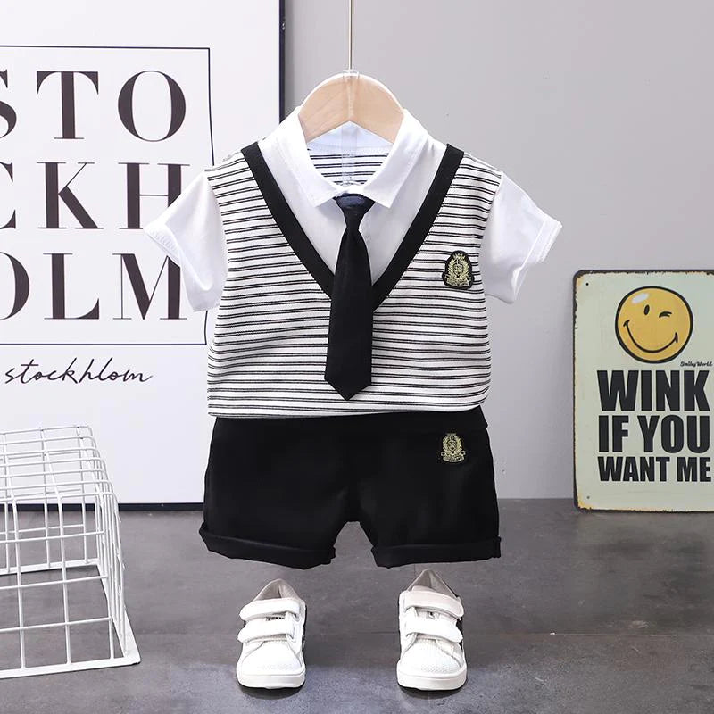 Toddler Boys Striped Vest Tie Decor Shirt and Shorts