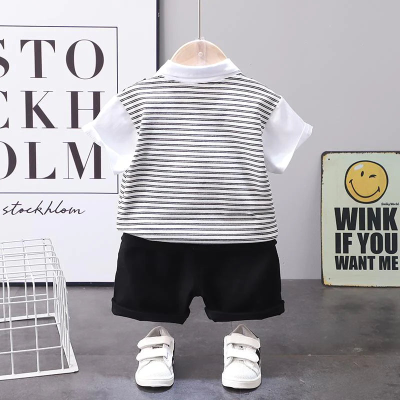 Toddler Boys Striped Vest Tie Decor Shirt and Shorts