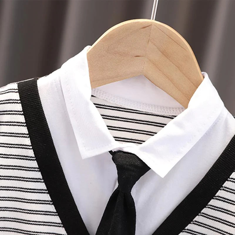 Toddler Boys Striped Vest Tie Decor Shirt and Shorts