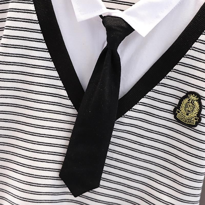 Toddler Boys Striped Vest Tie Decor Shirt and Shorts